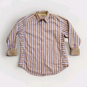 ROBERT GRAHAM Multi-Color Purple Green Striped Long Sleeve Shirt Size XL